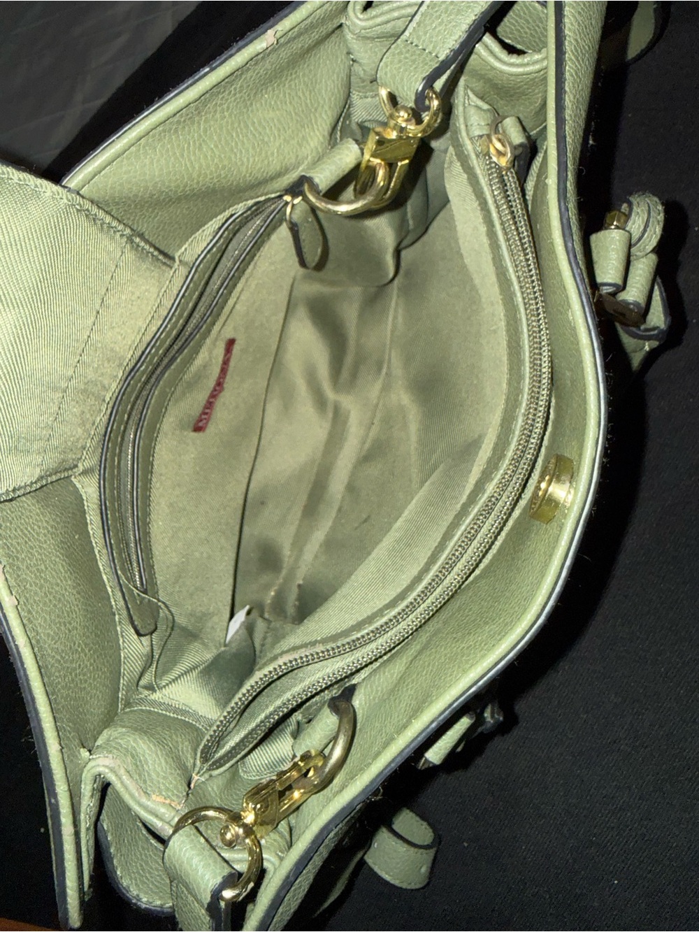 Olive Green Leather Shoulder Bag with Gold Hardware